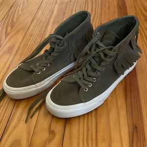 Green suede high top VANS sneakers. Size 7
